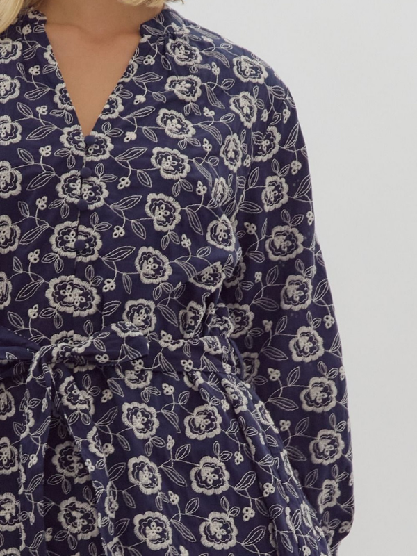 Navy & Cream Floral Tie Mini Dress - Themasonboutique