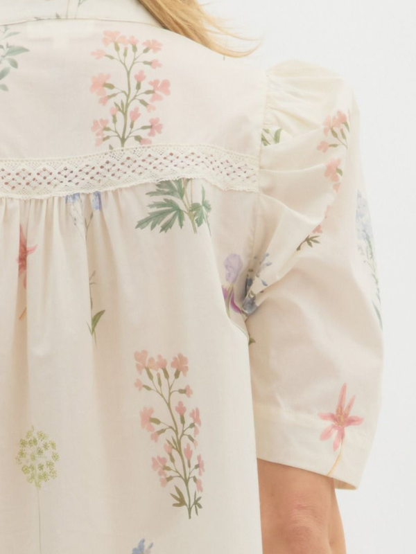 Cream Flower Puff Sleeve Top