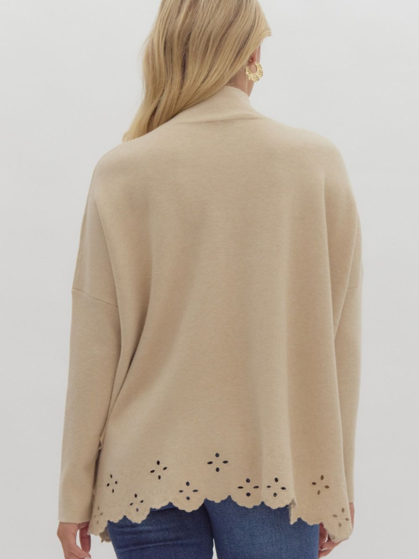 Oatmeal Mock Neck Eyelet Sweater - Themasonboutique