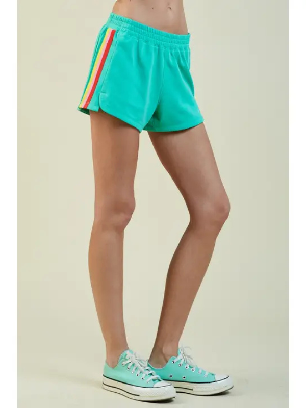 Apple Green & Colorful Striped Summer Shorts