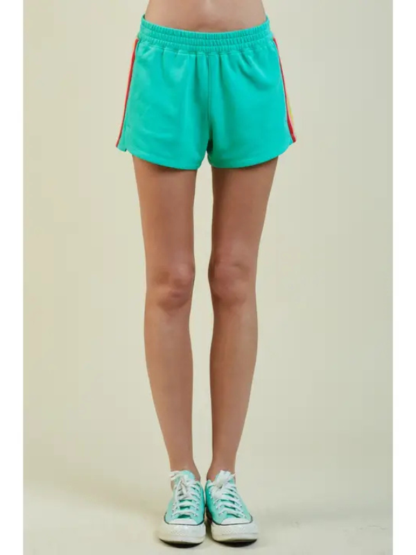 Apple Green & Colorful Striped Summer Shorts