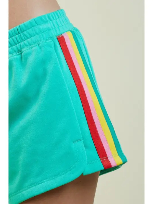 Apple Green & Colorful Striped Summer Shorts