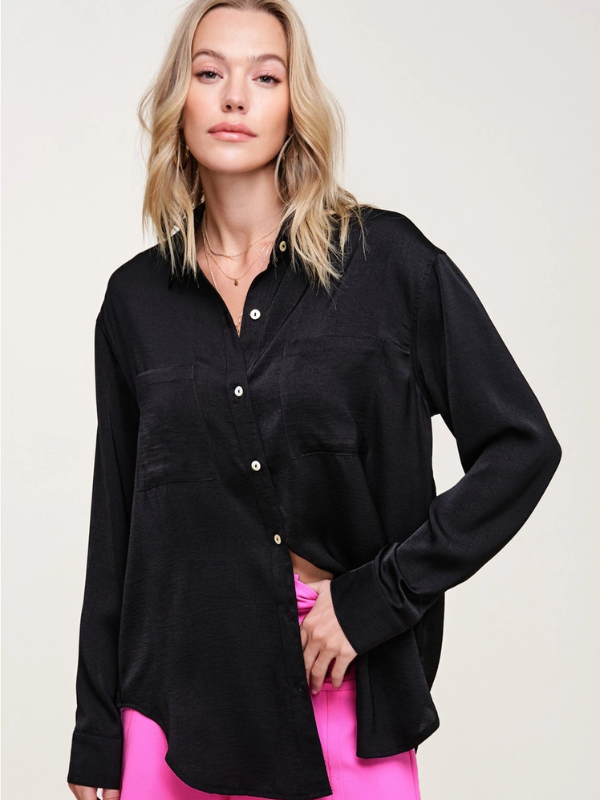 Black Satin Button Down