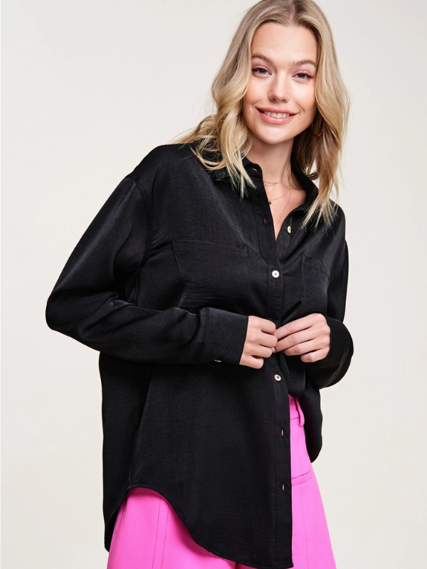 Black Satin Button Down