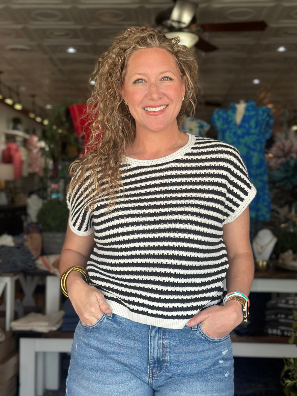 Black Stripe Crochet Top