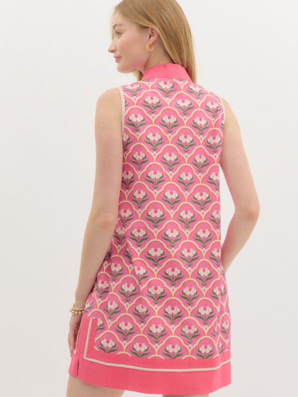 Pink Floral Scallop Print Mini Dress