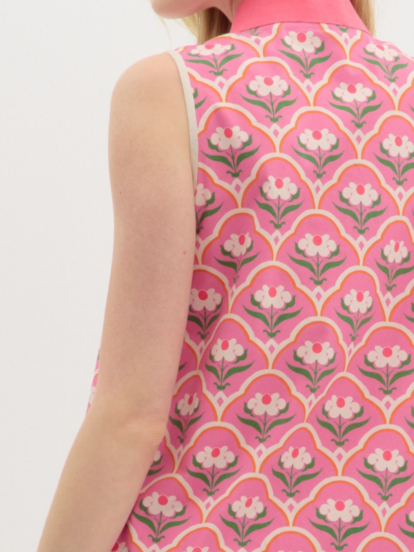Pink Floral Scallop Print Mini Dress
