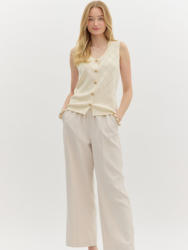 Cream Sleeveless Sweater Top
