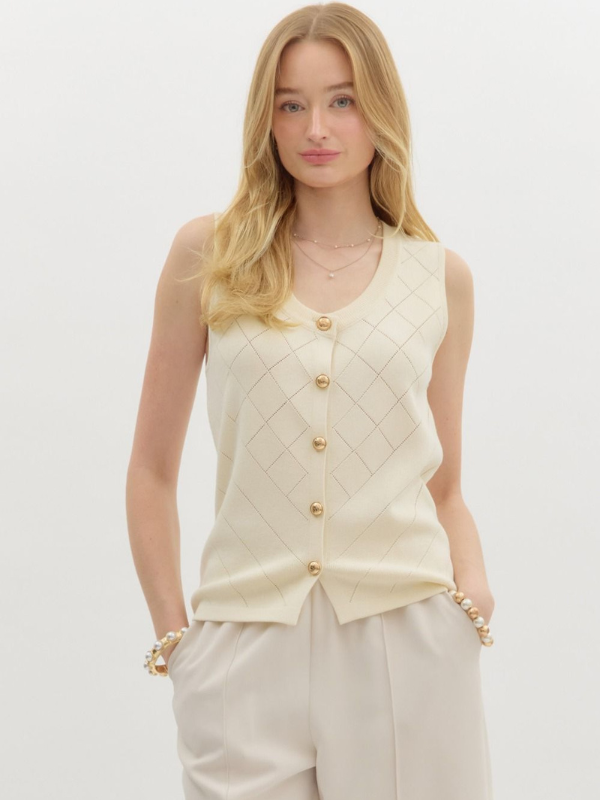 Cream Sleeveless Sweater Top