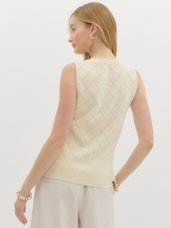 Cream Sleeveless Sweater Top