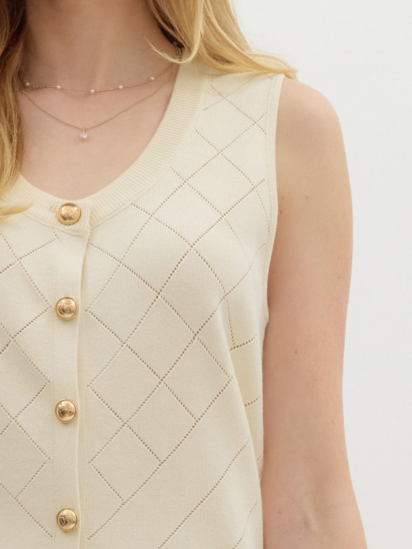 Cream Sleeveless Sweater Top