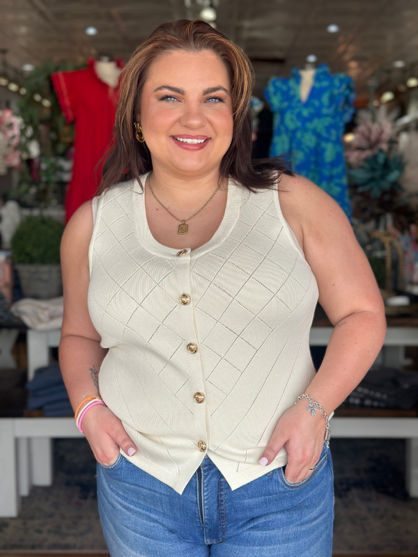 Cream Sleeveless Sweater Top