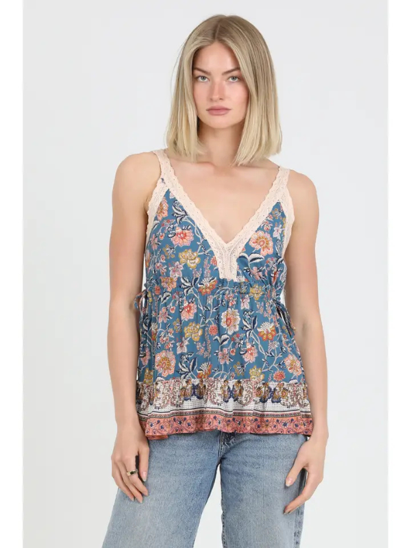 Floral Lace Trim Tank Top
