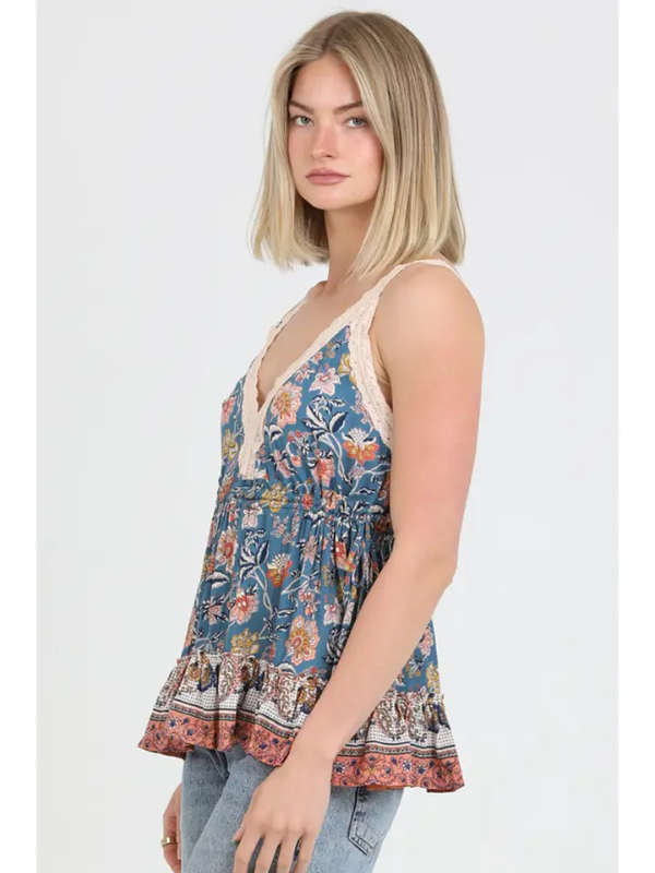 Floral Lace Trim Tank Top