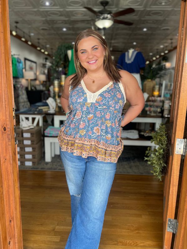 Floral Lace Trim Tank Top