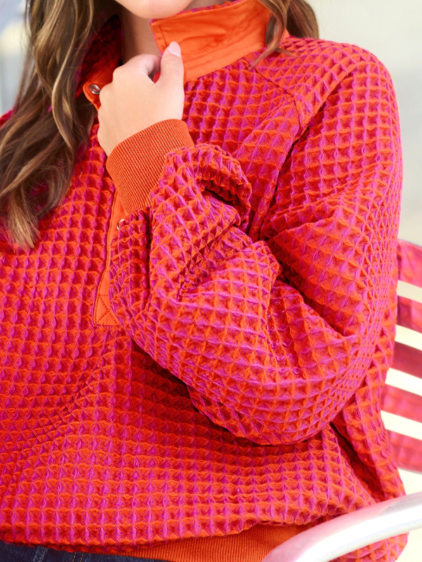 Hot Pink + Orange Textured Snap Front Top