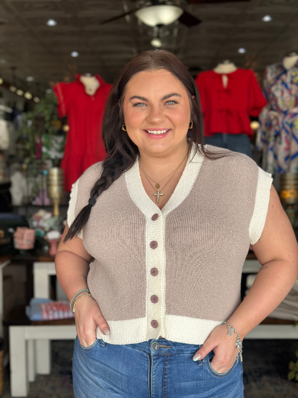 Latte + Cream Button Top
