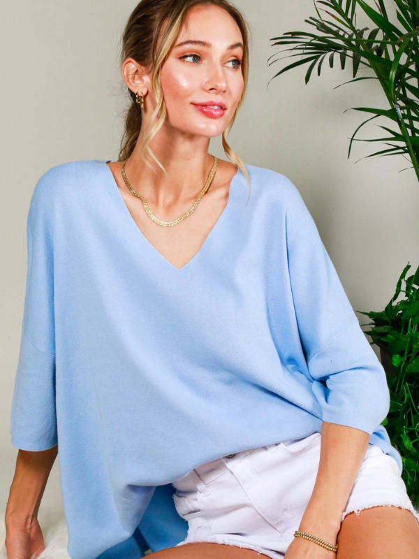 Light Blue Loose Fit Knit Sweater
