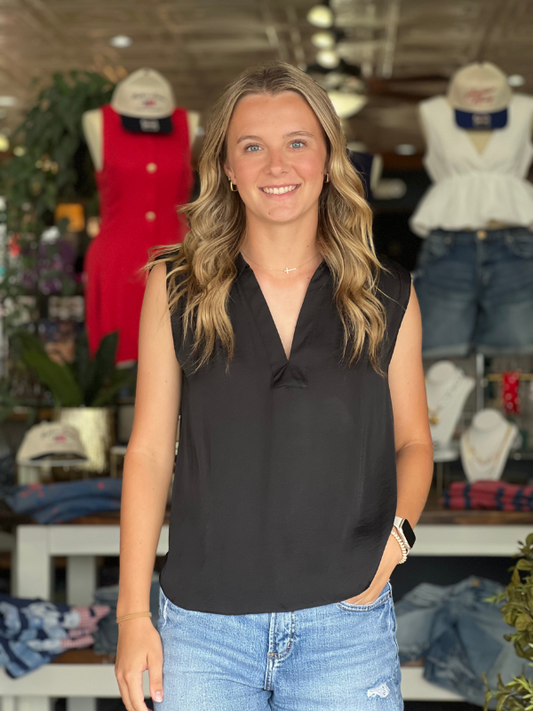 Neck Band Collar Top - Black