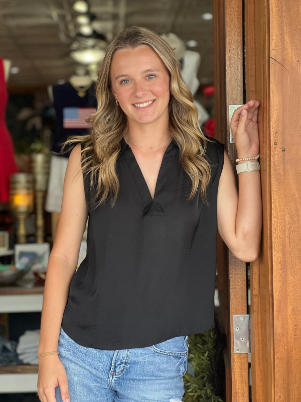 Neck Band Collar Top - Black
