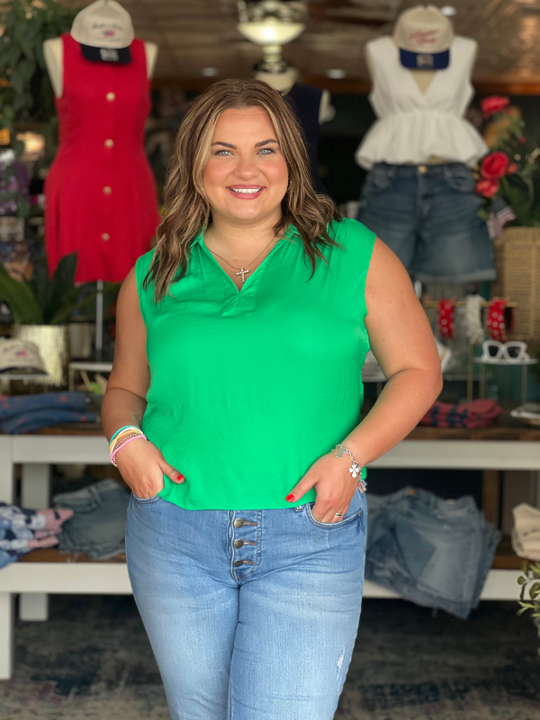 Neck Band Collar Top - Green