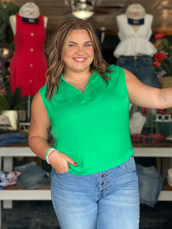 Neck Band Collar Top - Green