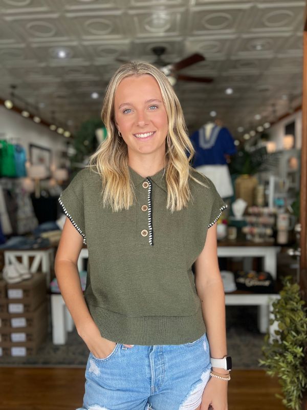 Olive Knit Sweater Top