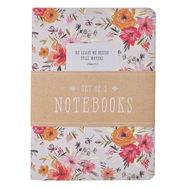 He Leads Me Psalm 23:2 - Pink Floral Notebook Set
