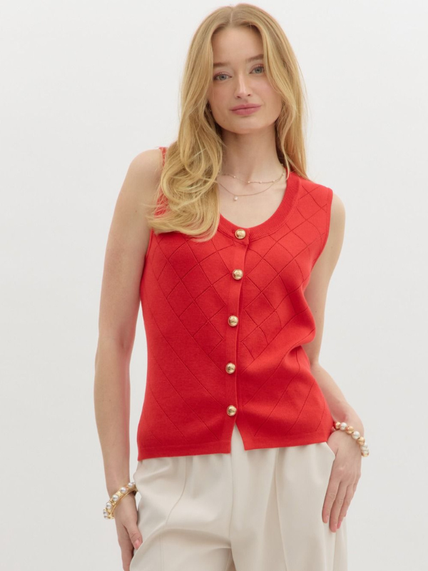 Red Sleeveless Sweater Top