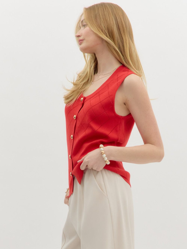 Red Sleeveless Sweater Top