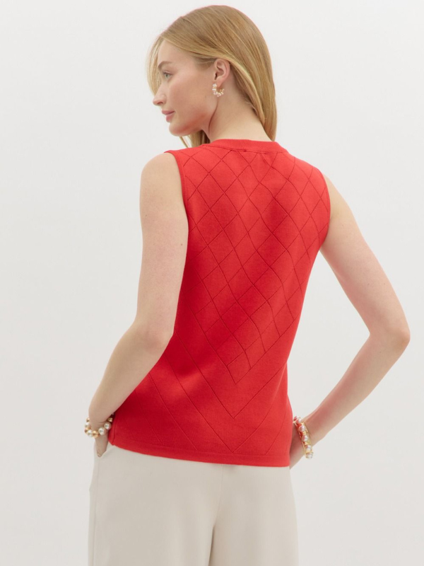 Red Sleeveless Sweater Top