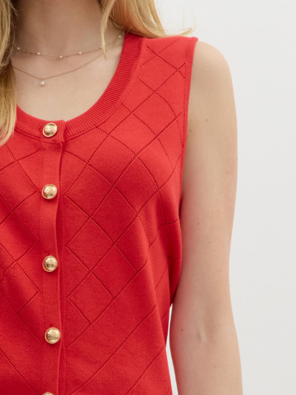Red Sleeveless Sweater Top