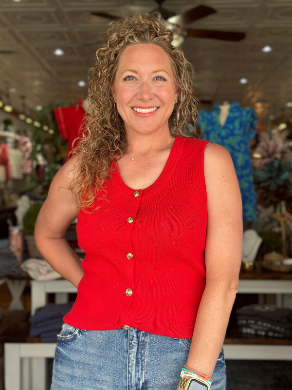 Red Sleeveless Sweater Top