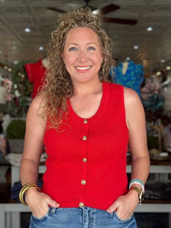 Red Sleeveless Sweater Top