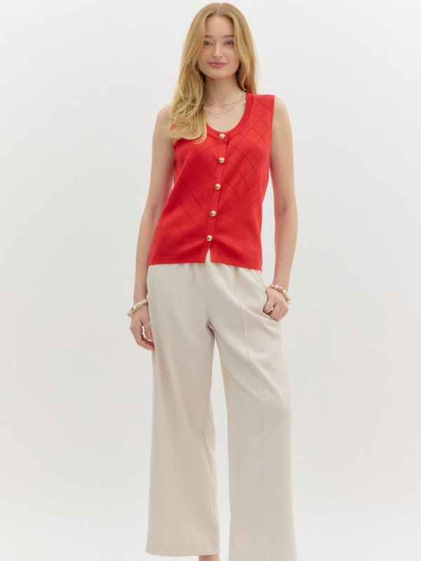 Red Sleeveless Sweater Top