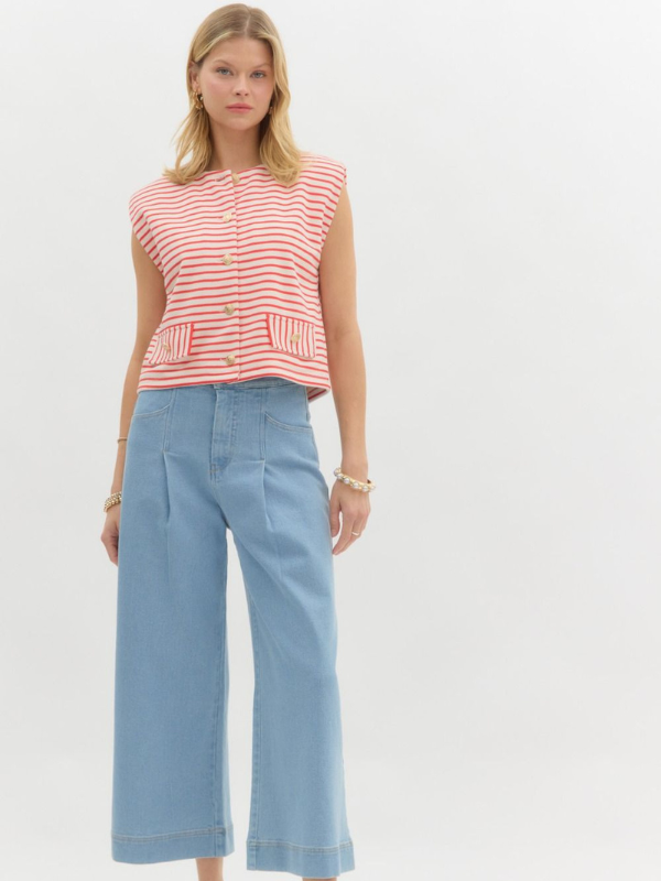 Red Striped + Gold Button Top