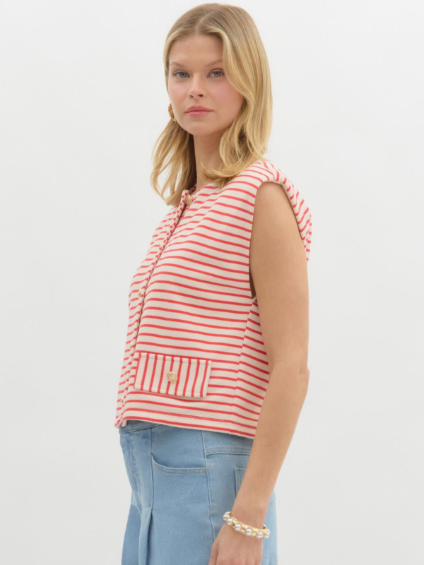Red Striped + Gold Button Top