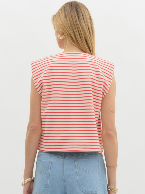 Red Striped + Gold Button Top