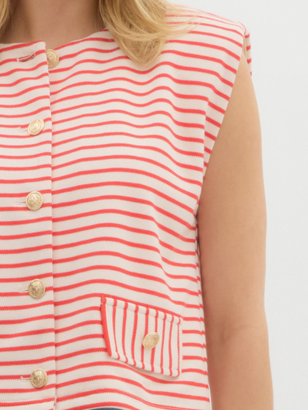 Red Striped + Gold Button Top