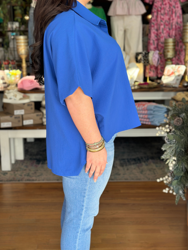 Royal Blue Button Up Collared Top