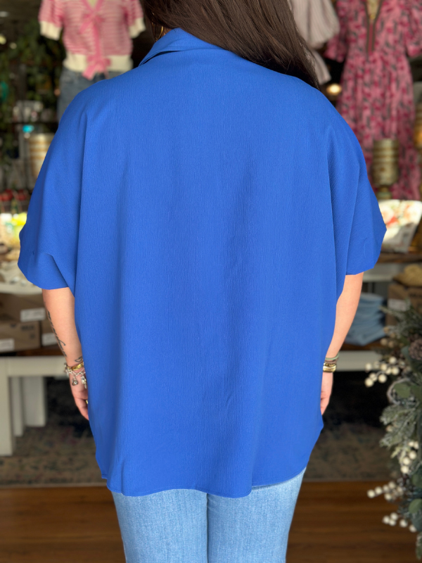 Royal Blue Button Up Collared Top