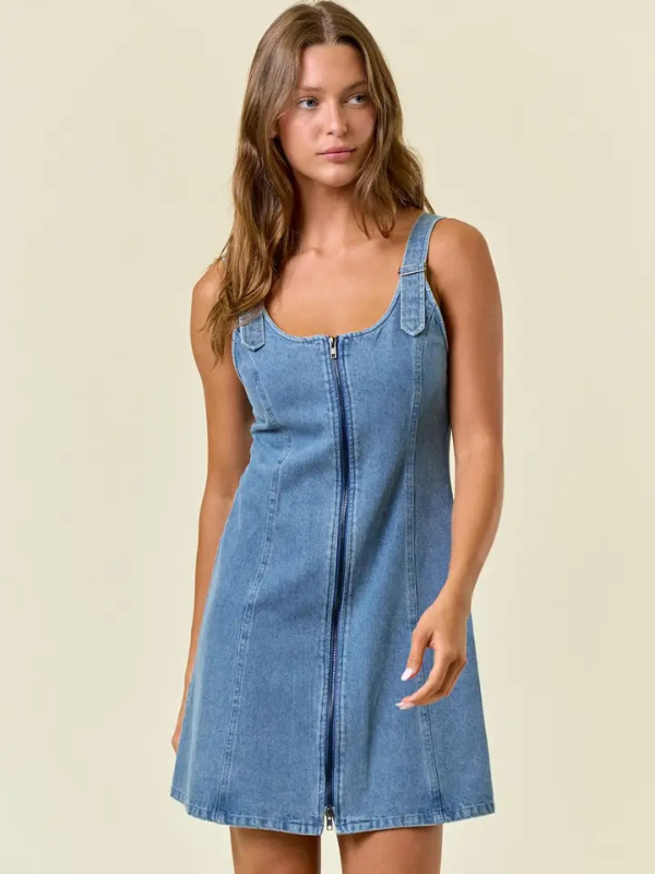 Scoop Neck Denim Zip Dress