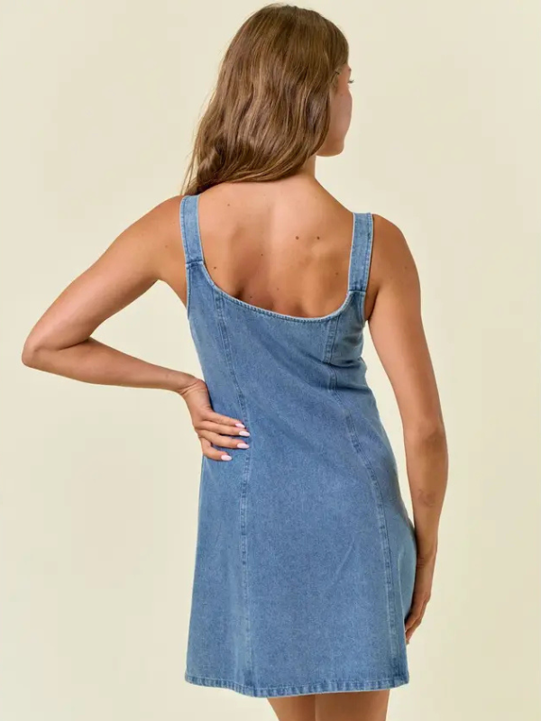 Scoop Neck Denim Zip Dress