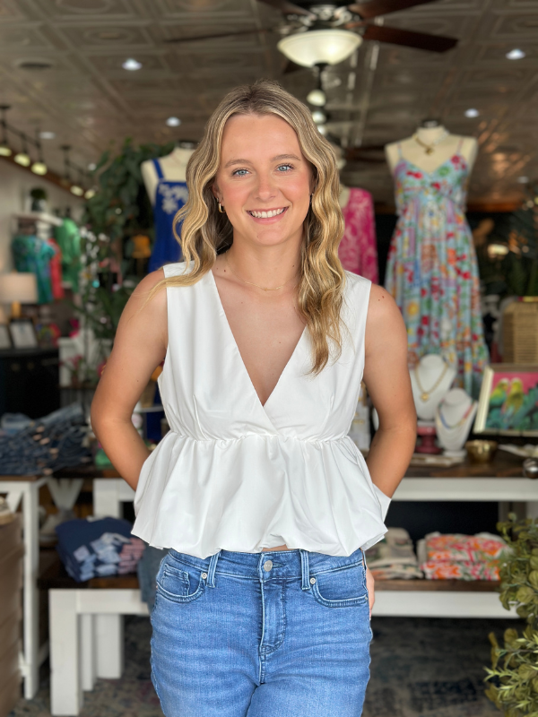 White Bubble Hem Peplum Top