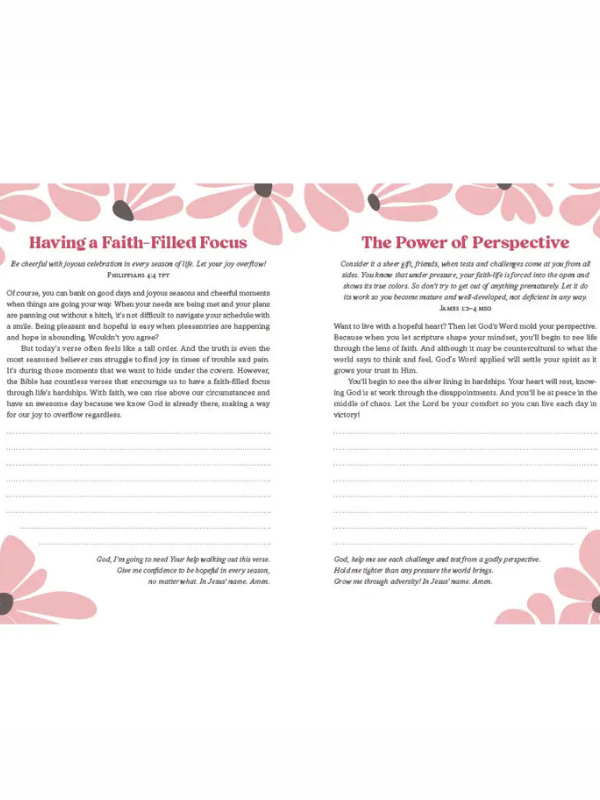 Sheet of paper with text and pink flower graphics on a white background