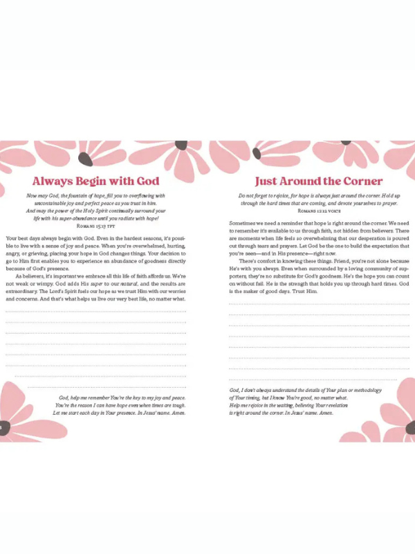 Sheet of paper with text and pink flower illustrations on a white background