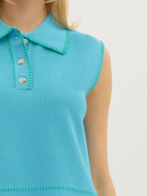 Aqua Knit Sleeveless Collared Top