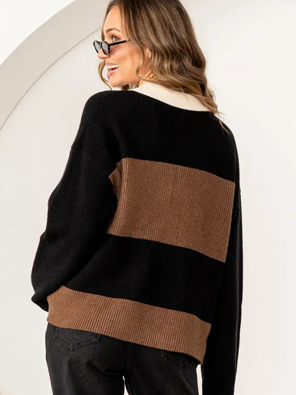 Black + Brown Ribbed Knit Sweater