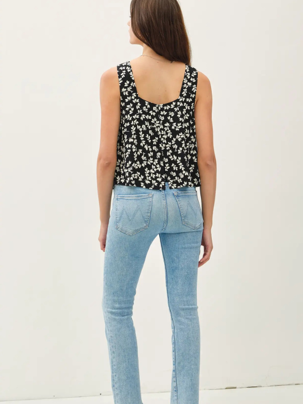 Black Floral Boxy Crop Tank