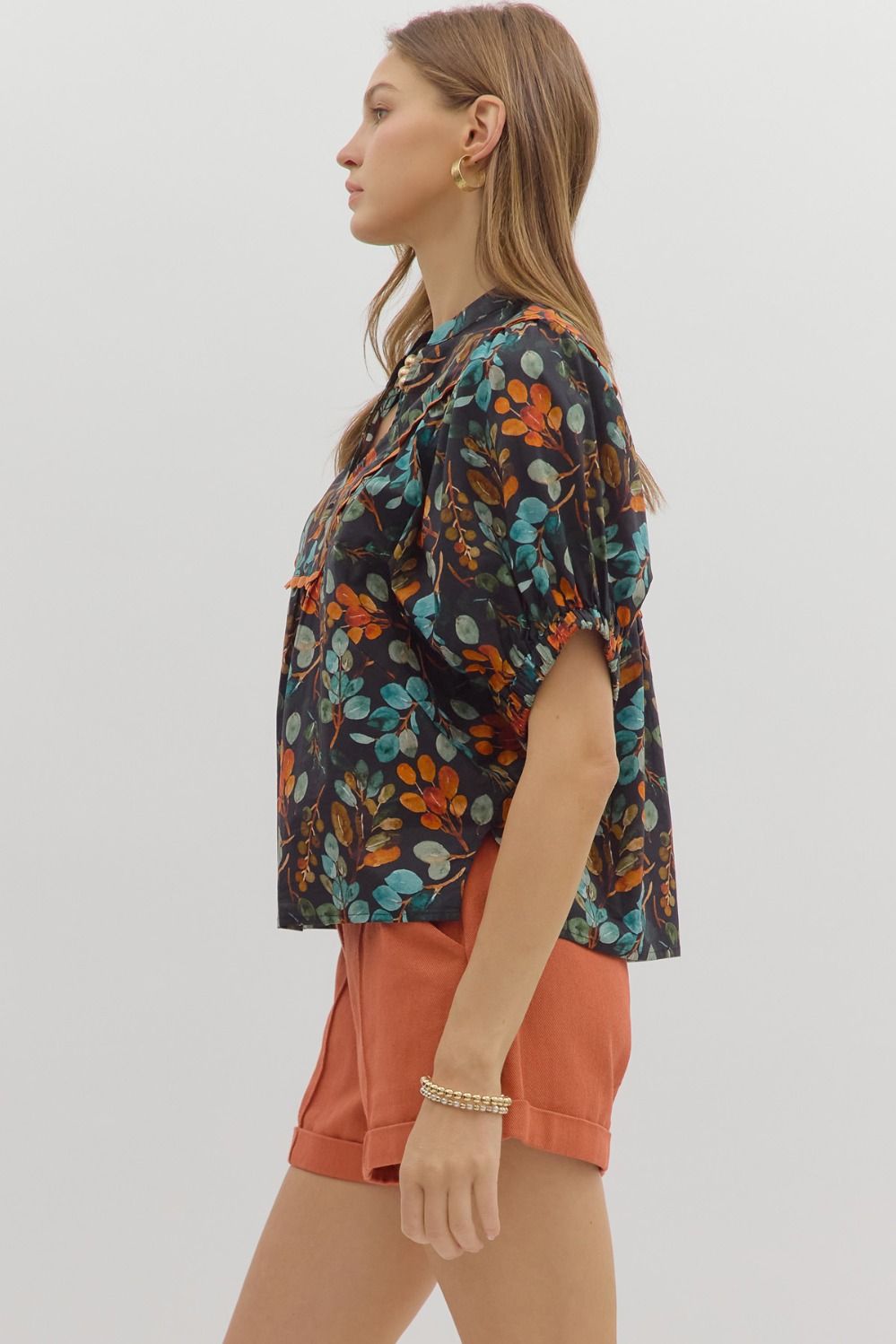 Black Floral V Neck Dolman Sleeve Top